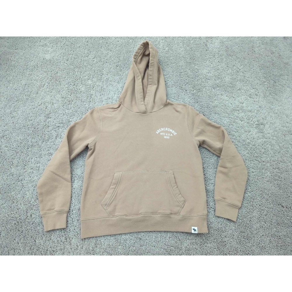 Abercrombie Kids Hoodie Youth 13/14 Tan Pullover Kangaroo Pocket Logo Stain USA